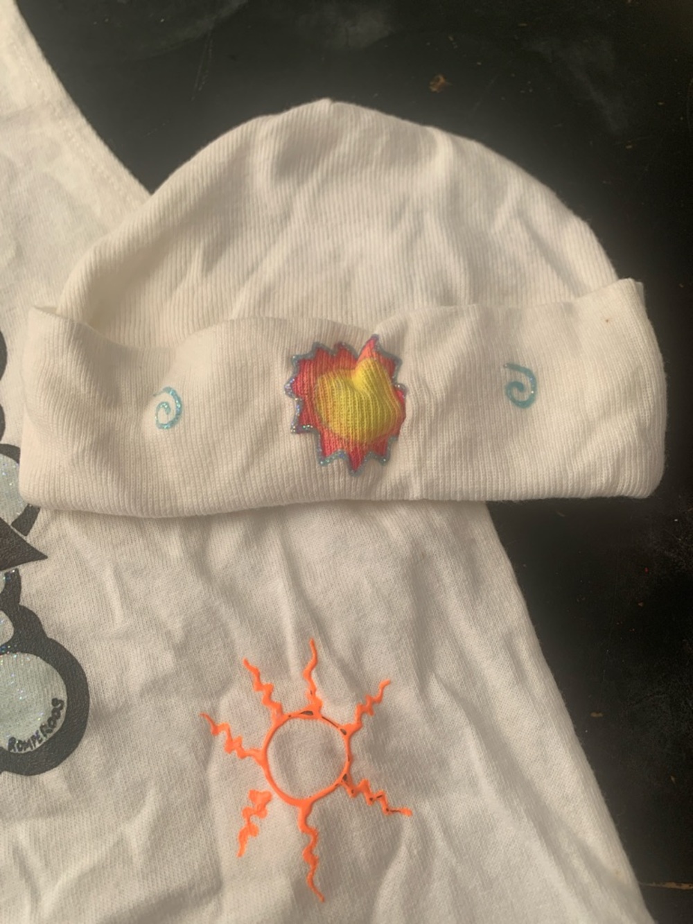 Hand-Painted Butterfly & Sun Romper Set - White with Neon Accents - Picture 5 of 6